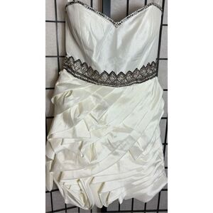 Terani Couture White Rhinestone Sequin Prom Dress